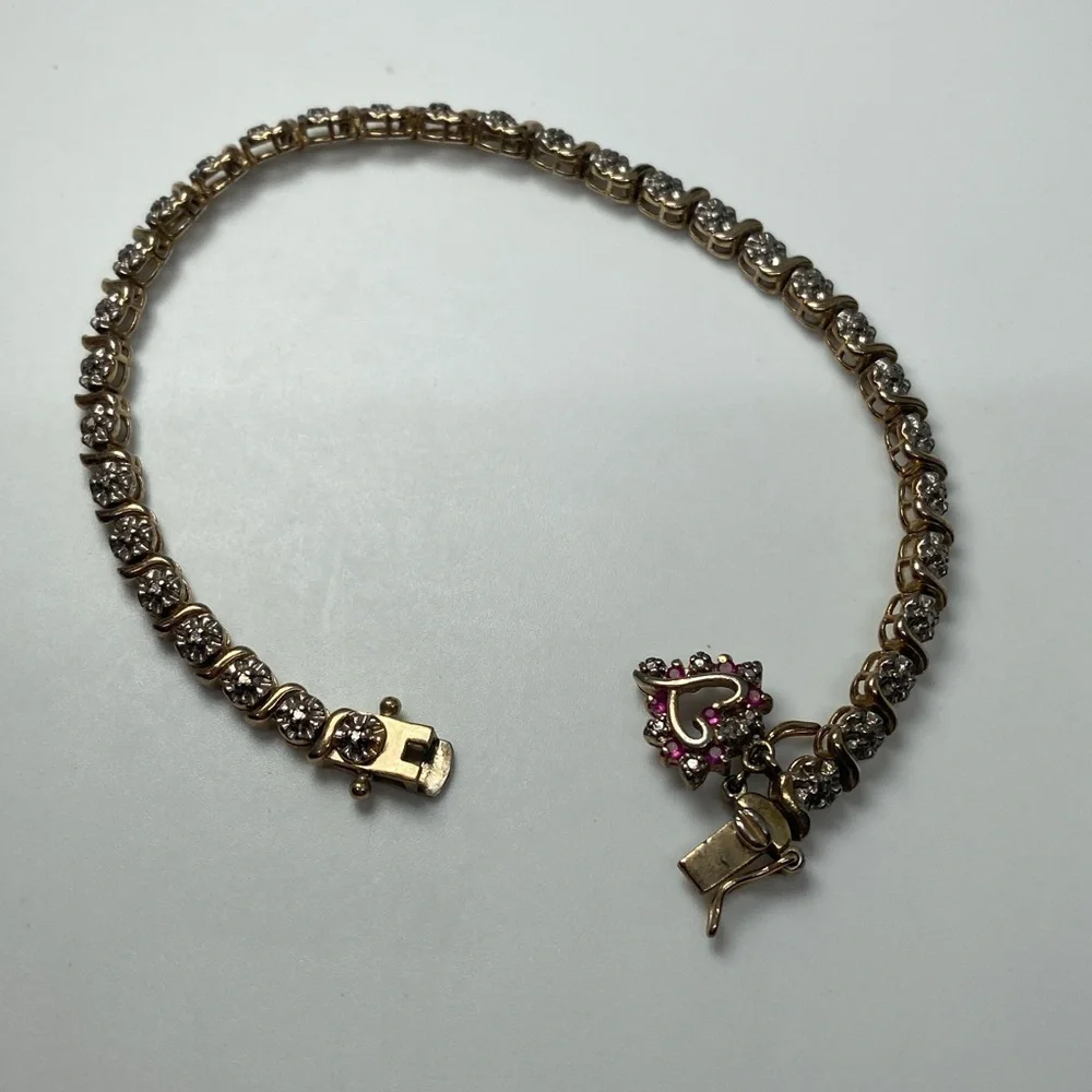 Sterling Silver 925 Heart Crystal Studded Tennis Bracelet ✨7 “